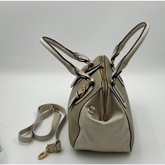 Aldo Satchel Bag Women’s Taupe Beige Faux Leather Croc Embossed NWOT Work Bag - Picture 4 of 11